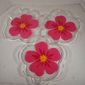 Plastic Hibiscus Party Dessert Plates Trays Lot Of 3